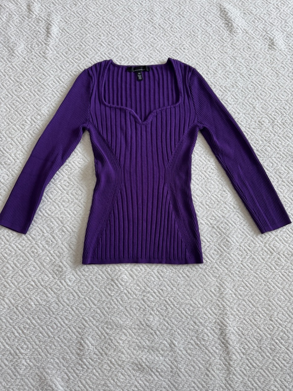 White House Black Market Purple Ribbed Long Sleeve Sweater Top Sz XS